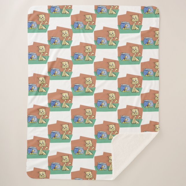 Cat and fish bowl clipart sherpa blanket (Front)