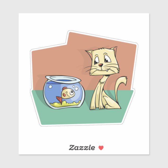Cat and fish bowl clipart sticker (Sheet)