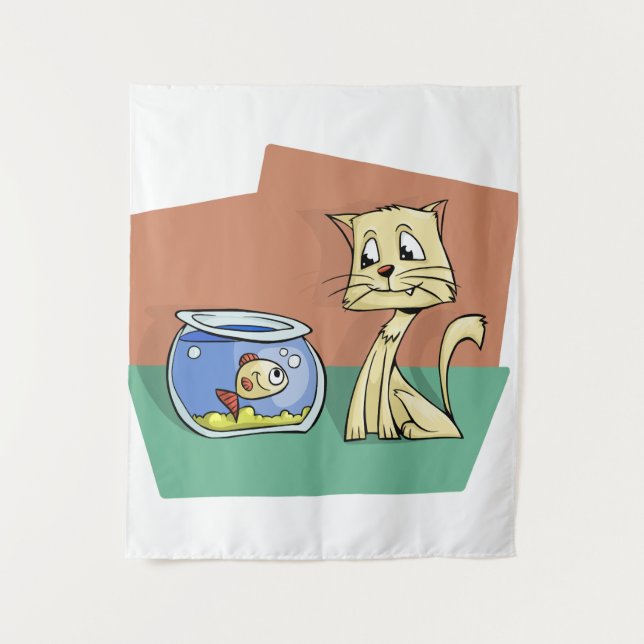 Cat and fish bowl clipart tapestry (Front)