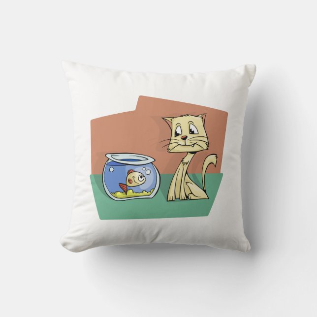 Cat and fish bowl clipart throw pillow (Front)