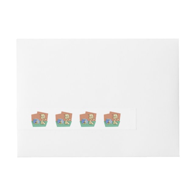 Cat and fish bowl clipart wrap around address label (Front)