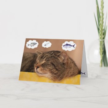 Cat And Fish Funny Dreams Birthday Card by Therupieshop at Zazzle