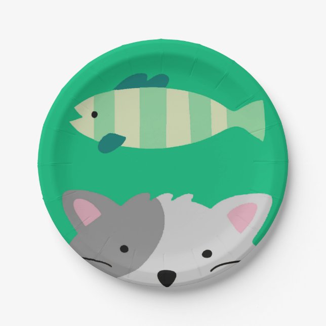 Cat and Fish Paper Plates (Front)