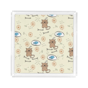 cat and fish pattern acrylic tray