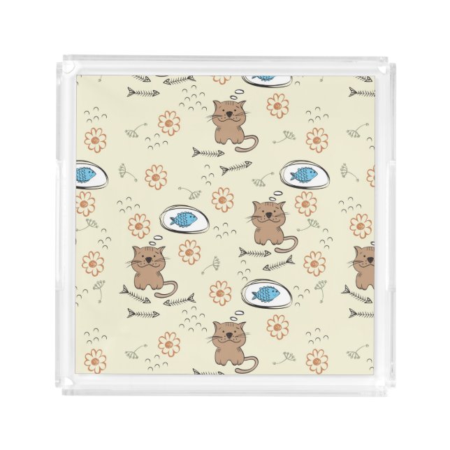 cat and fish pattern acrylic tray (Front)