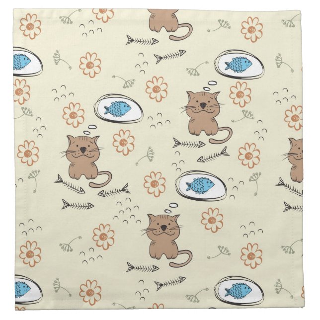cat and fish pattern cloth napkin (Front)