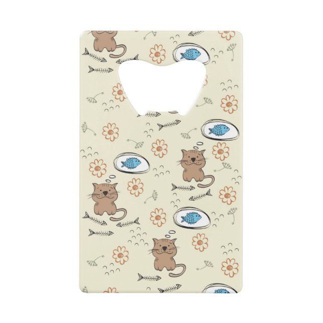 cat and fish pattern credit card bottle opener (Front)