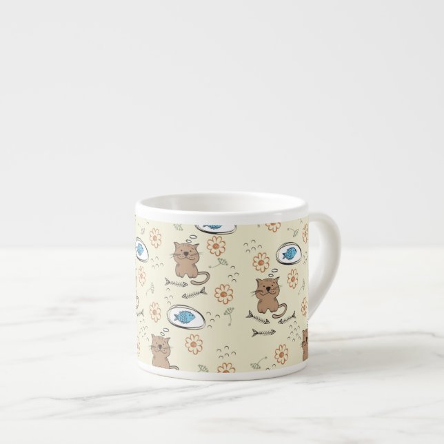cat and fish pattern espresso cup (Front Right)