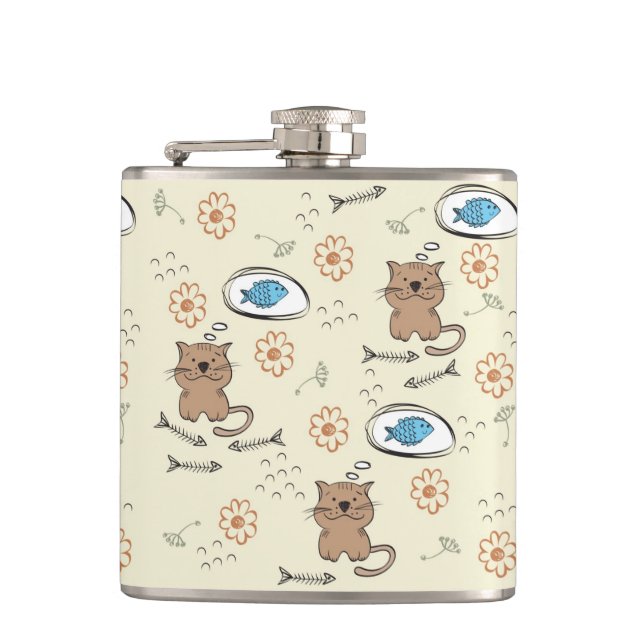 cat and fish pattern flask (Front)