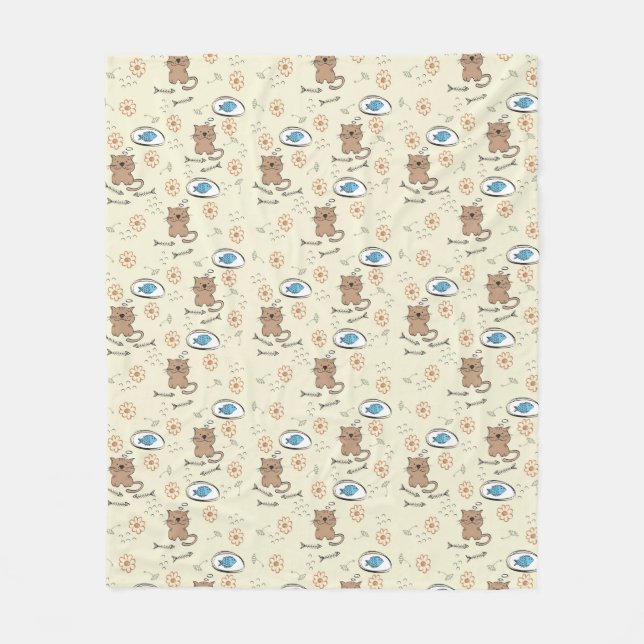 cat and fish pattern fleece blanket (Front)