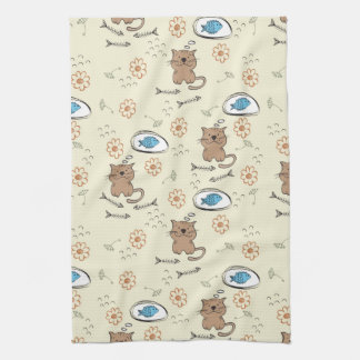cat and fish pattern kitchen towel