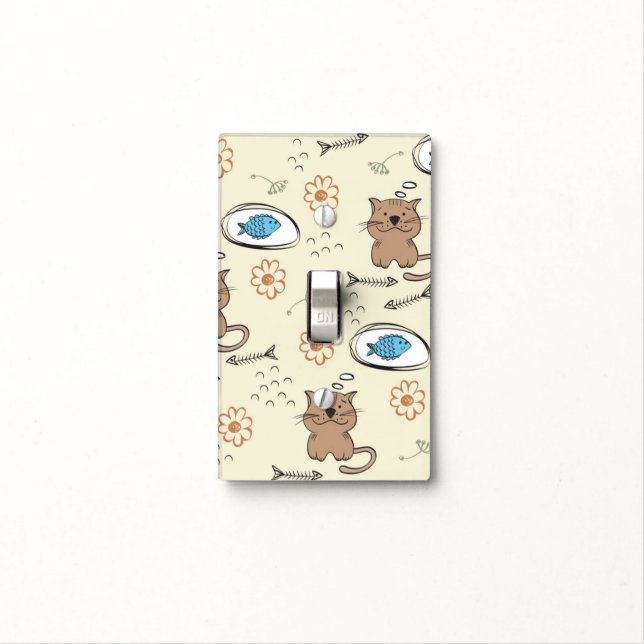 cat and fish pattern light switch cover (In Situ)