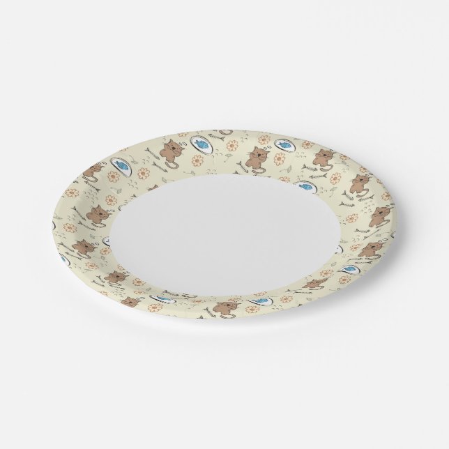 cat and fish pattern paper plates (Angled)