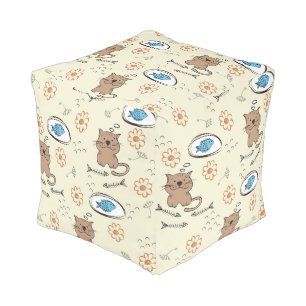 cat and fish pattern pouf