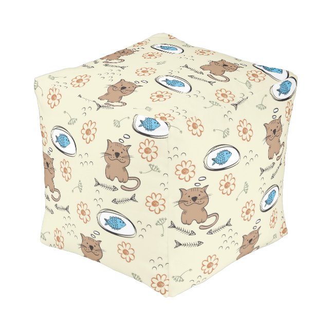 cat and fish pattern pouf (Angled Front)