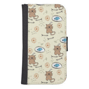 cat and fish pattern galaxy s4 wallet case