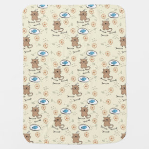 cat and fish pattern swaddle blanket