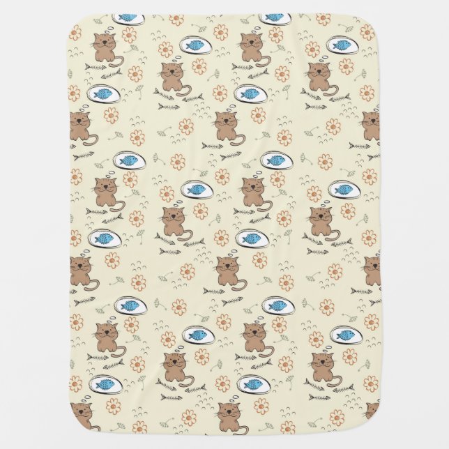 cat and fish pattern swaddle blanket (Front)