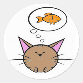 cat and fish round sticker