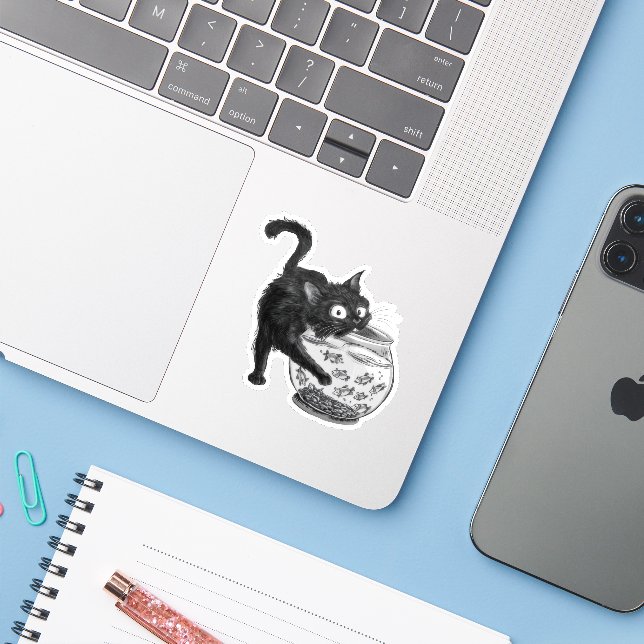Cat and Fish Sticker (Laptop w/ iPhone)