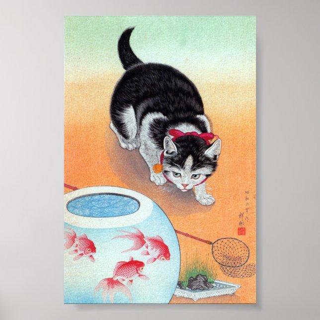 Cat and Fishbowl - Ohara Koson, remastered Poster (Front)