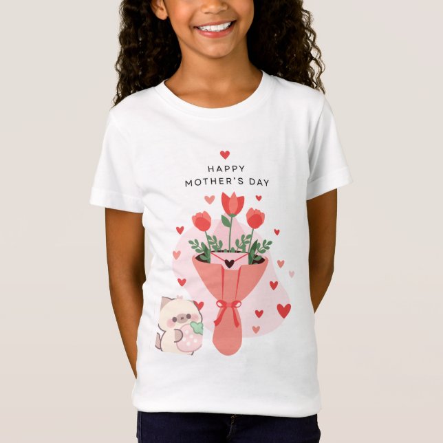 Cat and flowers design t-shirt (Front)