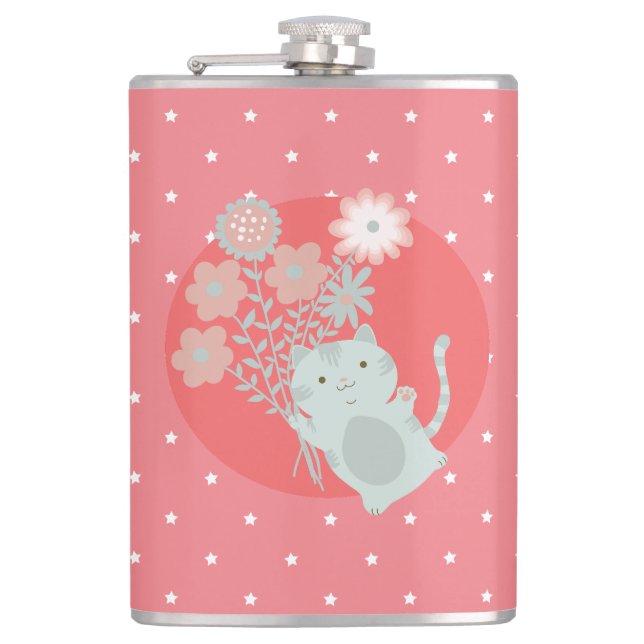 cat and flowers flask (Front)