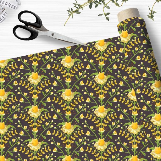 Cat and Flowers Floral  Fabric