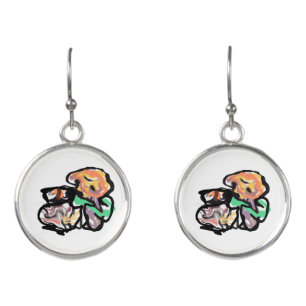 Cat and flowers fun earrings