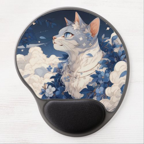 cat and flowers gel mouse pad