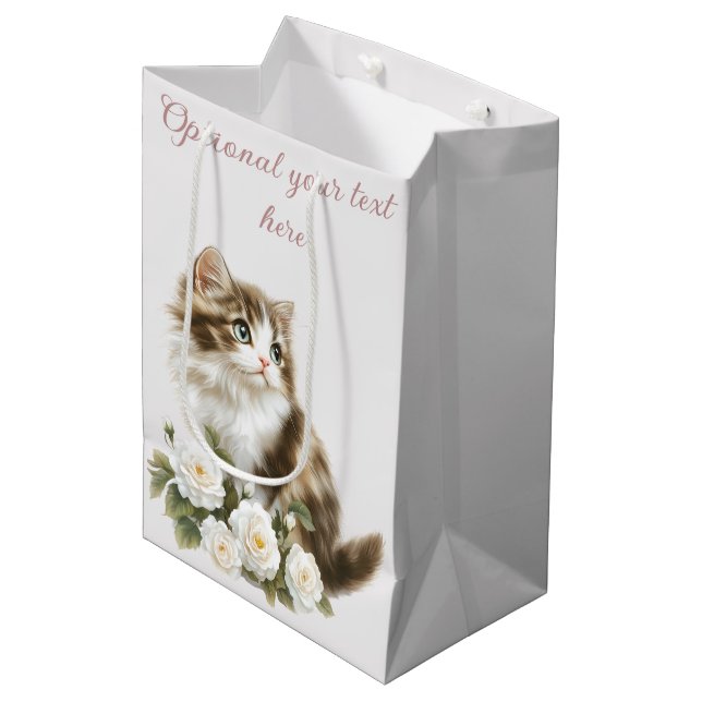 Cat and Flowers Happy Birthday Wish Medium Gift Bag (Front Angled)
