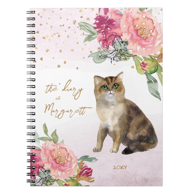 Cat And Flowers Illustration Kids Notebook (Front)