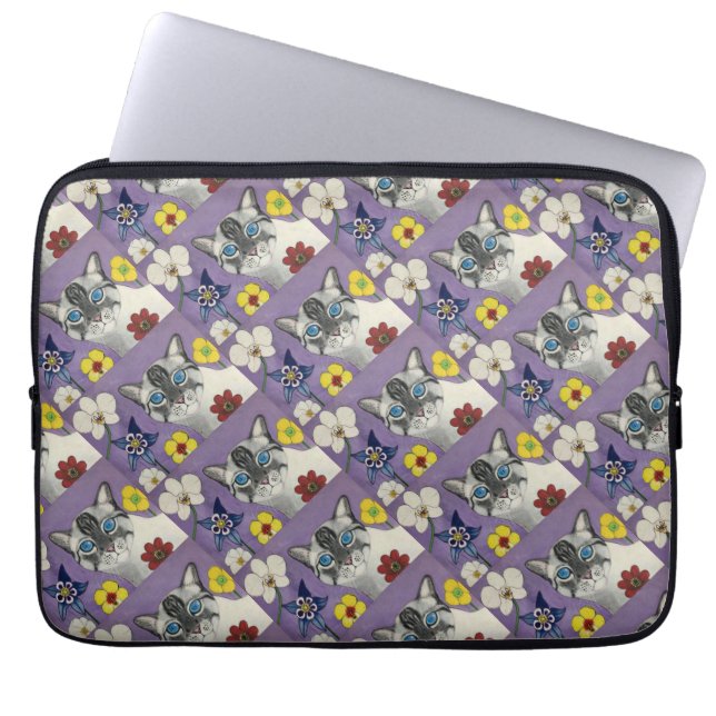 Cat and flowers Laptop Sleeve 13" (Front)