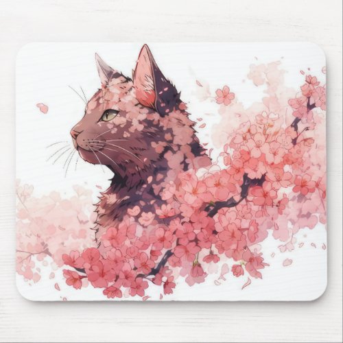 cat and flowers mouse pad