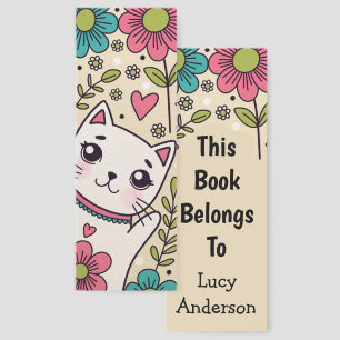 Cat And Flowers Personalized Bookmarks