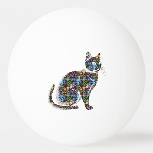 Cat and Flowers Ping Pong Ball (Front)