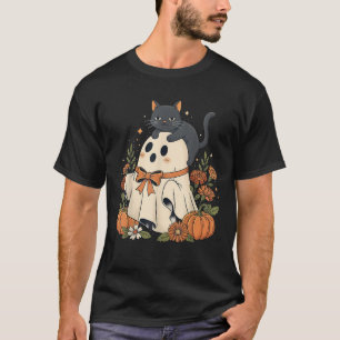 Cat and Ghost Pumpkin Autumn Floral Family Matchin T-Shirt