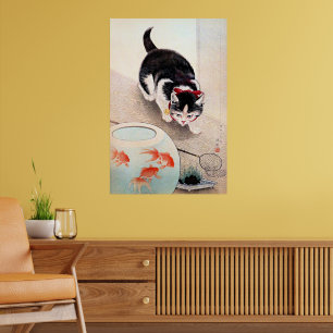 Cat and Goldfish Bowl Poster