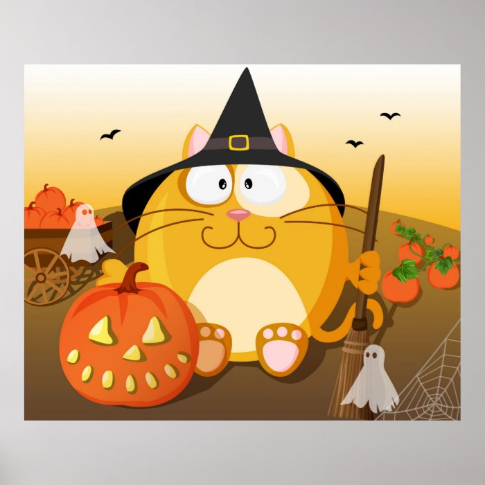 Cat and Halloween Poster