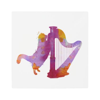 Cat and harp metal print