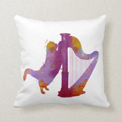 Cat and harp throw pillow