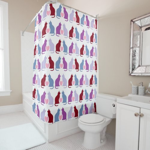 Cat and Hearts Cute Pattern Shower Curtain