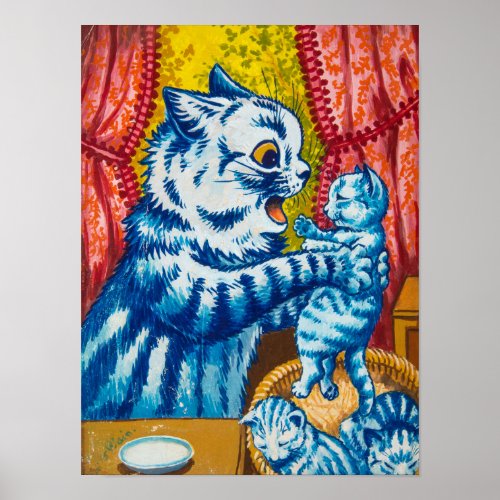 Cat and her Kittens by Louis Wain Poster