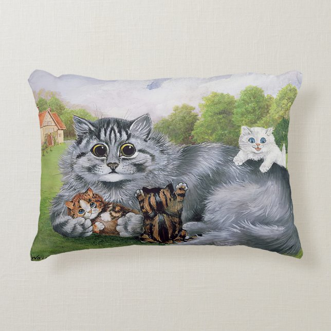 Cat and her Kittens, Louis Wain Accent Pillow (Front)