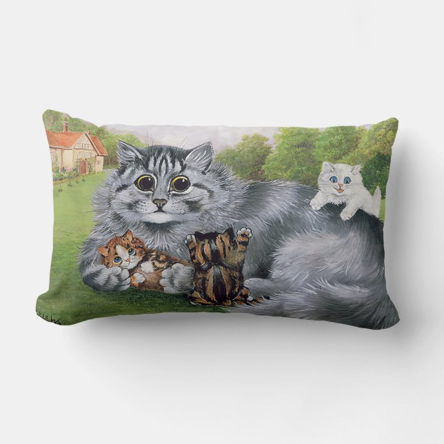 Cat and her Kittens, Louis Wain Lumbar Pillow (Front)
