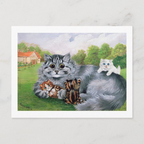 Cat and her Kittens Louis Wain Postcard