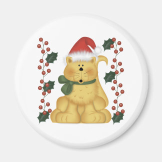 Cat And Holly Christmas Magnet
