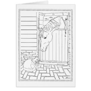 Cat and Horse in Barn Cards