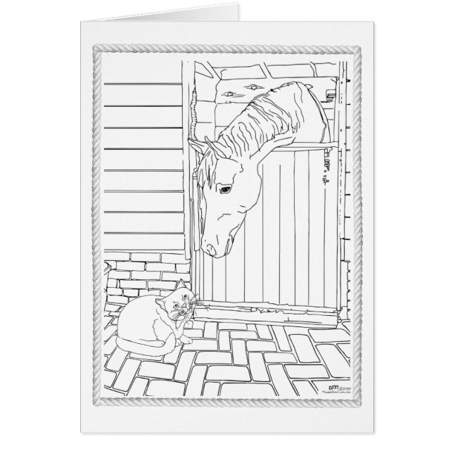 Cat and Horse in Barn Cards (Front)