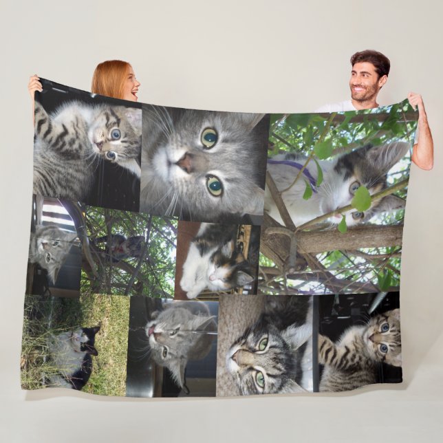Cat And Kitten Photo Collage, Fleece Blanket (In Situ)